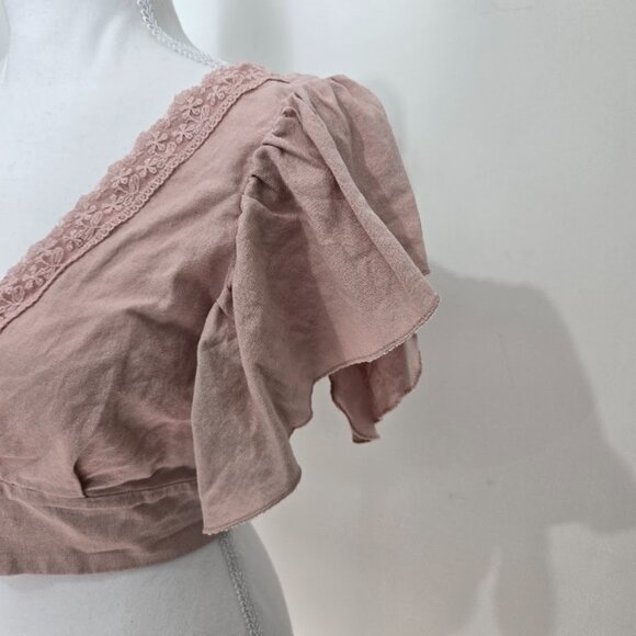 Love Tree Womens Coquette Crop Top Sz M Lace Trim Smocked Lace Feminine Festival - Picture 3 of 10